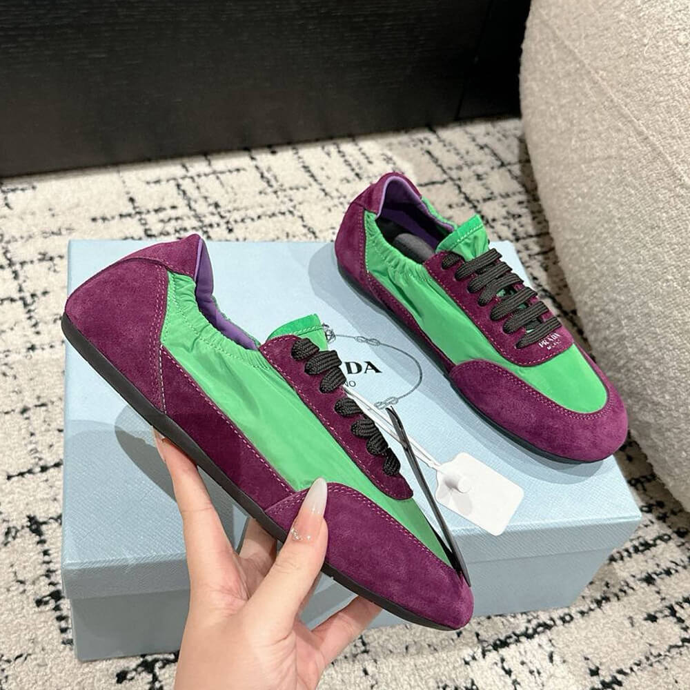 PRADA Collapse Re-Nylon and suede elasticized sneakers