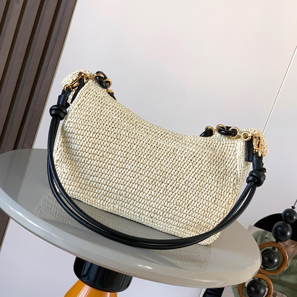 Loewe Medium Ola bag in raffia and calfskin(HIGH-END GRADE)