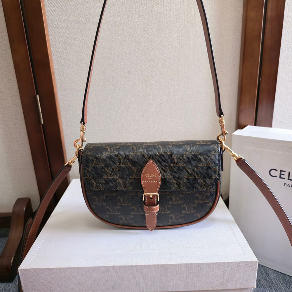 Celine FOLCO SHOULDER BAG IN Triomphe Canvas and Calfskin